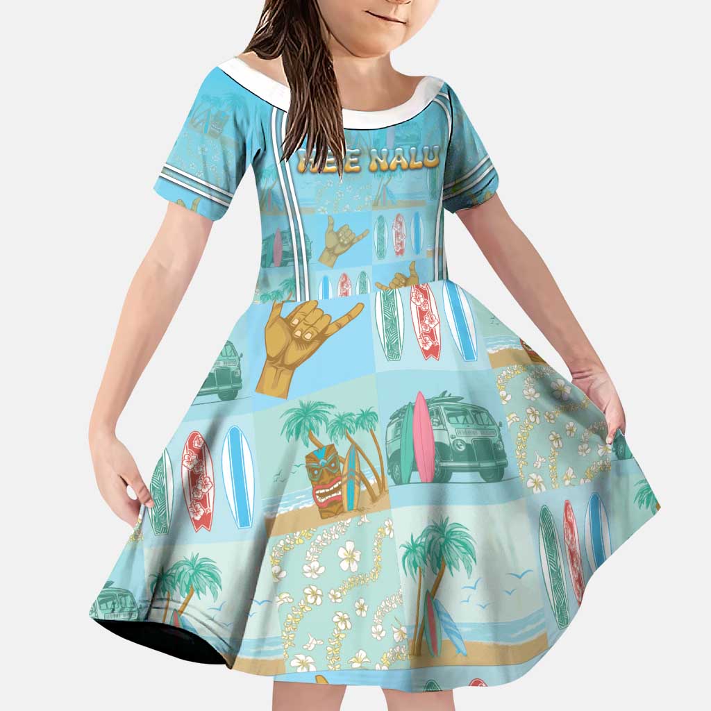 Custom Hawaii Surfing Family Matching Puletasi and Hawaiian Shirt He'e Nalu DT05 Daughter's Dress Blue - Polynesian Pride