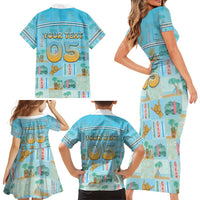 Custom Hawaii Surfing Family Matching Short Sleeve Bodycon Dress and Hawaiian Shirt He'e Nalu
