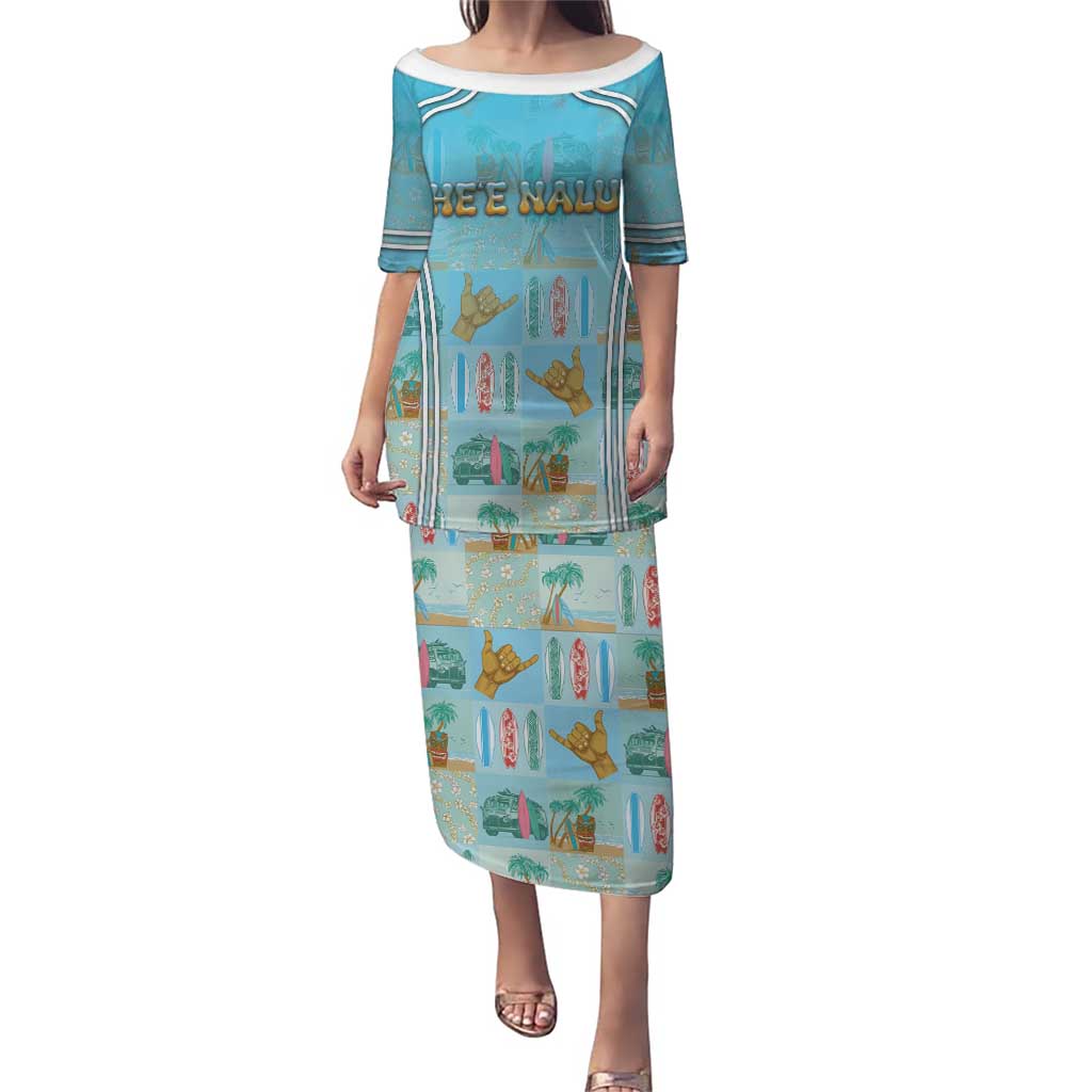 Custom Hawaii Surfing Puletasi He'e Nalu DT05 Long Dress Blue - Polynesian Pride