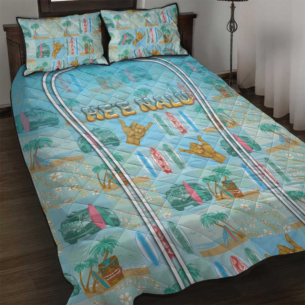 Hawaii Surfing Quilt Bed Set He'e Nalu DT05 Blue - Polynesian Pride