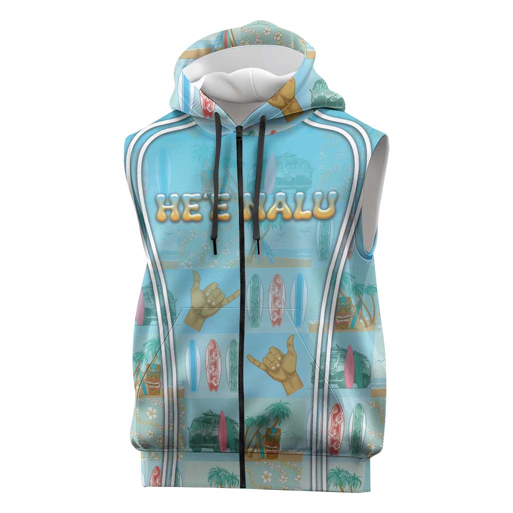 Custom Hawaii Surfing Sleeveless Zip Hoodie He'e Nalu DT05 Blue - Polynesian Pride