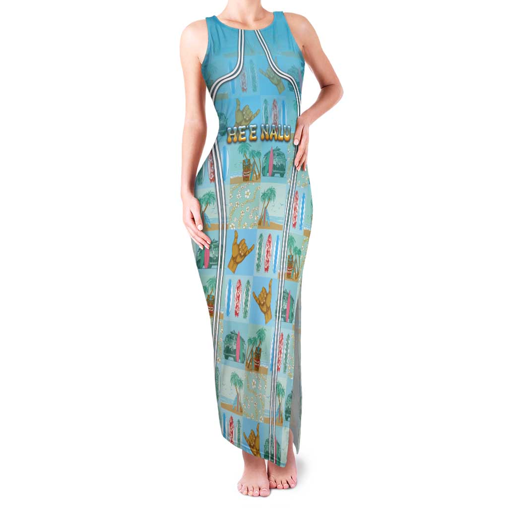Custom Hawaii Surfing Tank Maxi Dress He'e Nalu DT05 Women Blue - Polynesian Pride
