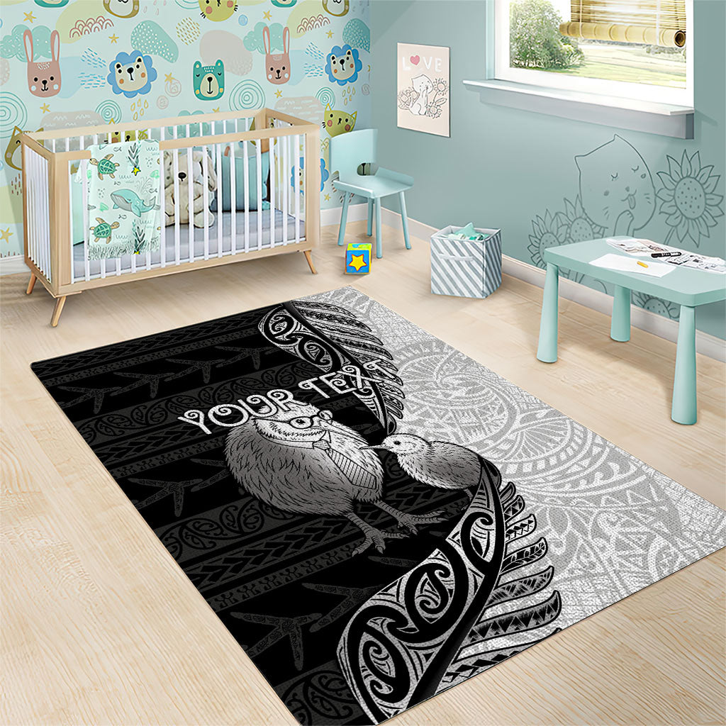 Personalised New Zealand Father's Day Area Rug Papa Kiwi Bird Tribal Pattern
