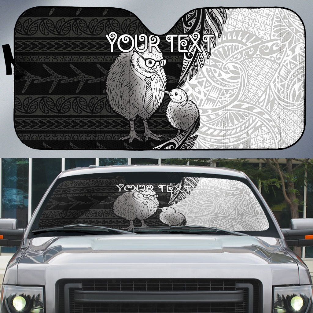 Personalised New Zealand Father's Day Auto Sun Shade Papa Kiwi Bird Tribal Pattern