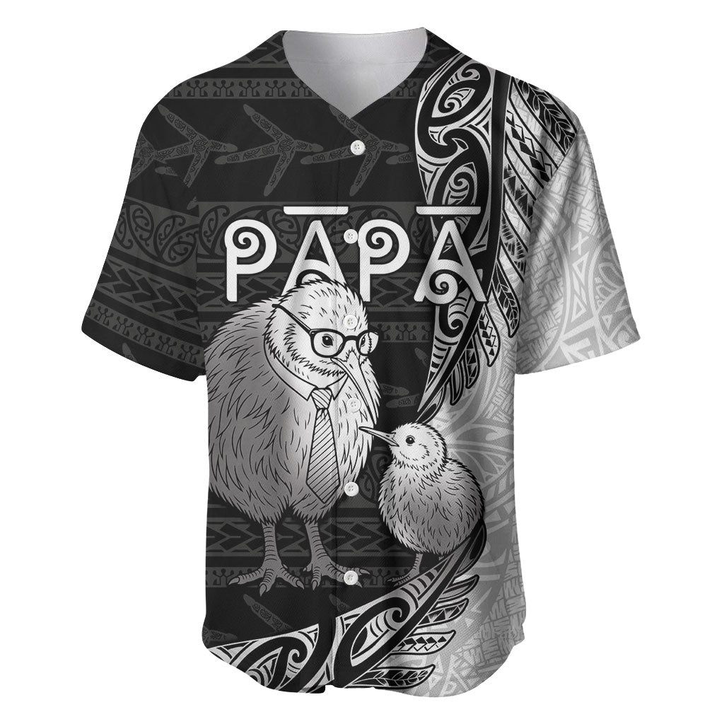 Personalised New Zealand Father's Day Baseball Jersey Papa Kiwi Bird Tribal Pattern