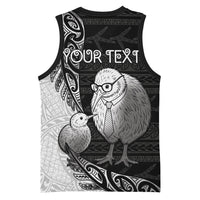 Personalised New Zealand Father's Day Basketball Jersey Papa Kiwi Bird Tribal Pattern