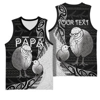 Personalised New Zealand Father's Day Basketball Jersey Papa Kiwi Bird Tribal Pattern
