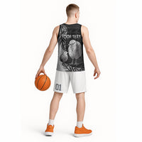 Personalised New Zealand Father's Day Basketball Jersey Papa Kiwi Bird Tribal Pattern