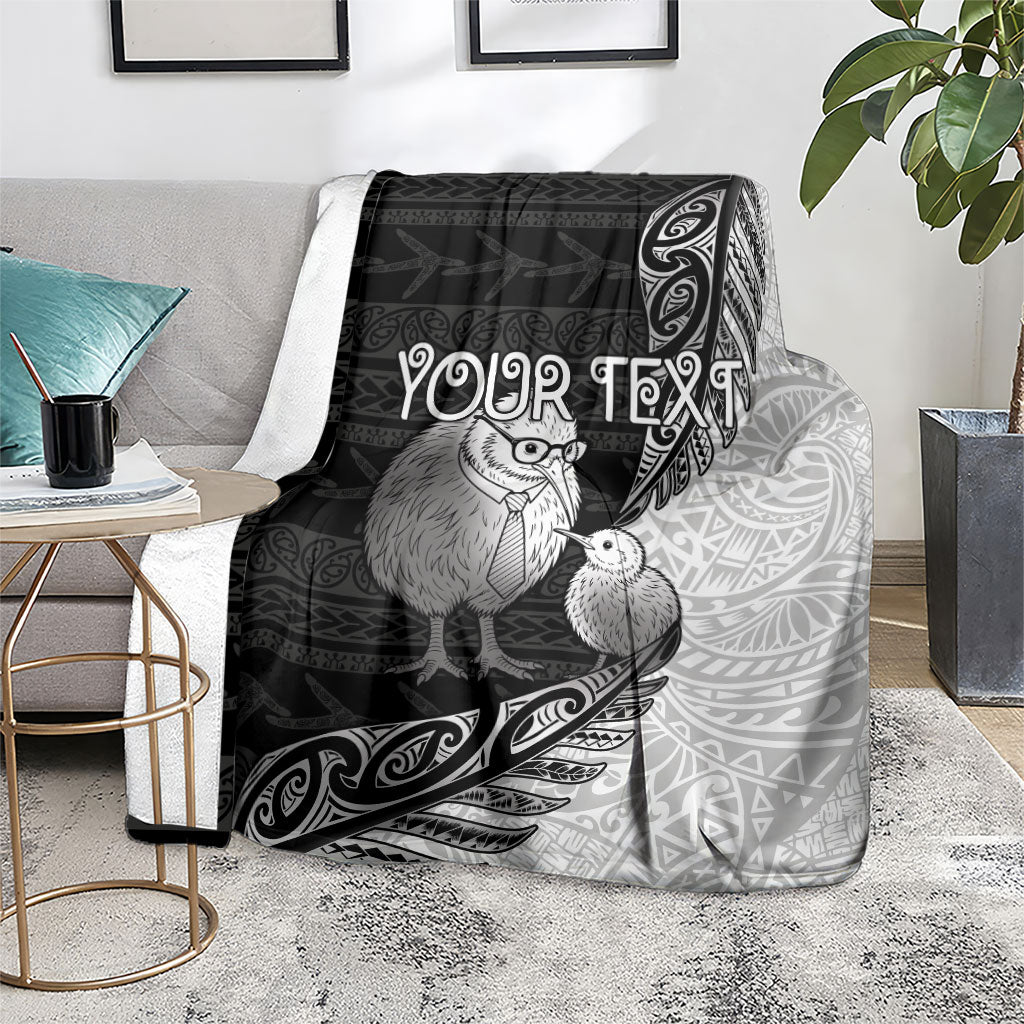 Personalised New Zealand Father's Day Blanket Papa Kiwi Bird Tribal Pattern