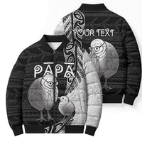 Personalised New Zealand Father's Day Bomber Puffer Jacket Papa Kiwi Bird Tribal Pattern