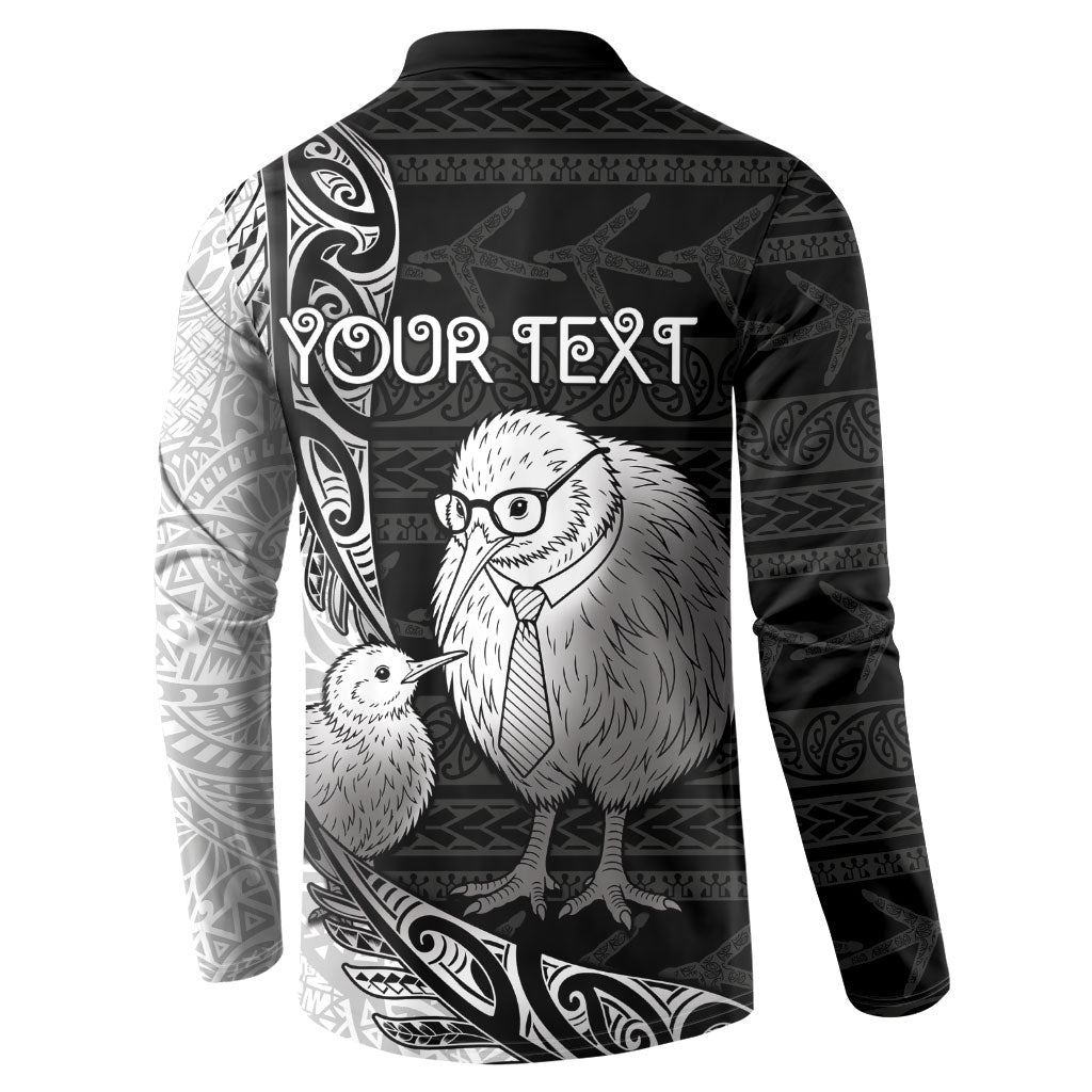 Personalised New Zealand Father's Day Button Sweatshirt Papa Kiwi Bird Tribal Pattern