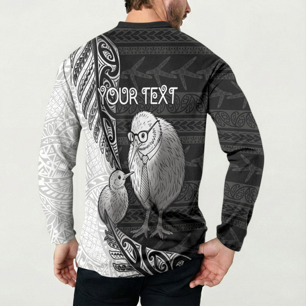 Personalised New Zealand Father's Day Button Sweatshirt Papa Kiwi Bird Tribal Pattern
