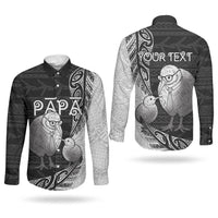 Personalised New Zealand Father's Day Couples Matching Off Shoulder Maxi Dress and Long Sleeve Button Shirt Papa Kiwi Bird Tribal Pattern