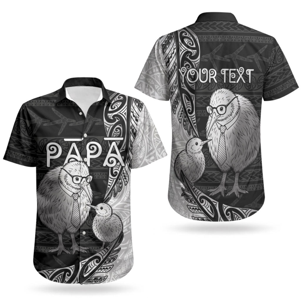 Personalised New Zealand Father's Day Couples Matching Short Sleeve Bodycon Dress and Hawaiian Shirt Papa Kiwi Bird Tribal Pattern