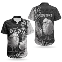 Personalised New Zealand Father's Day Couples Matching Short Sleeve Bodycon Dress and Hawaiian Shirt Papa Kiwi Bird Tribal Pattern