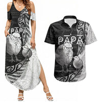 Personalised New Zealand Father's Day Couples Matching Summer Maxi Dress and Hawaiian Shirt Papa Kiwi Bird Tribal Pattern