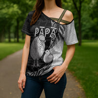 Personalised New Zealand Father's Day Cross Shoulder Shirt Papa Kiwi Bird Tribal Pattern