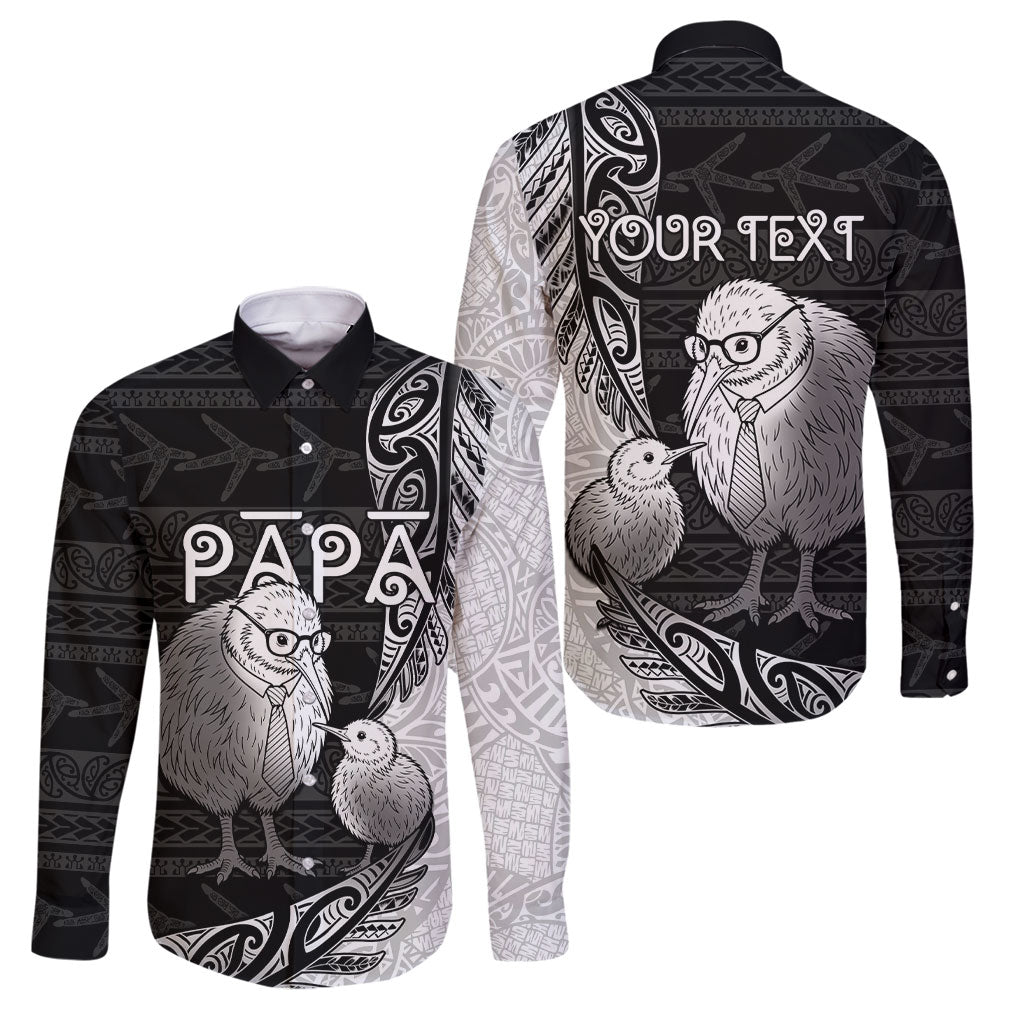 Personalised New Zealand Father's Day Family Matching Long Sleeve Bodycon Dress and Hawaiian Shirt Papa Kiwi Bird Tribal Pattern
