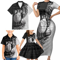 Personalised New Zealand Father's Day Family Matching Short Sleeve Bodycon Dress and Hawaiian Shirt Papa Kiwi Bird Tribal Pattern