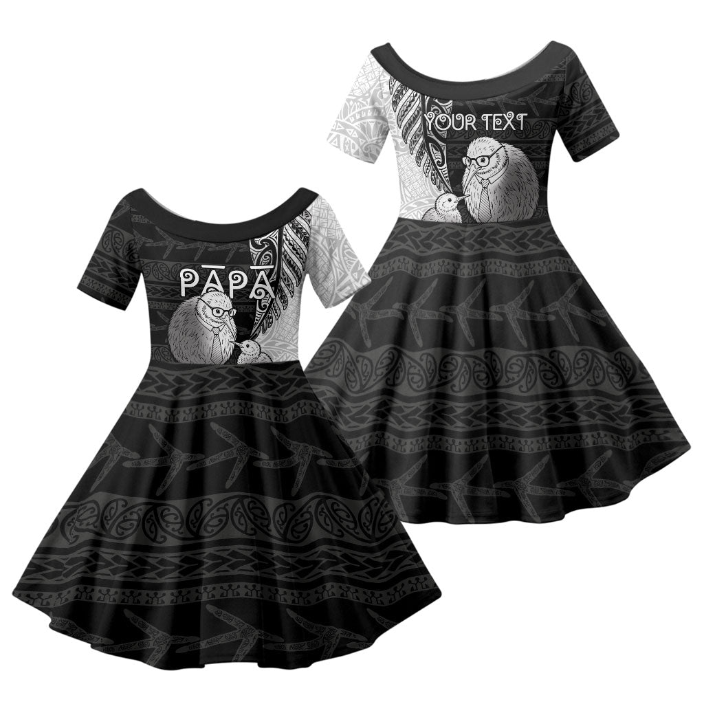 Personalised New Zealand Father's Day Family Matching Short Sleeve Bodycon Dress and Hawaiian Shirt Papa Kiwi Bird Tribal Pattern