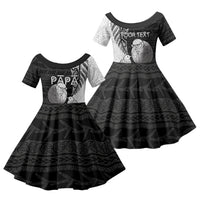 Personalised New Zealand Father's Day Family Matching Short Sleeve Bodycon Dress and Hawaiian Shirt Papa Kiwi Bird Tribal Pattern