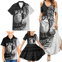 Personalised New Zealand Father's Day Family Matching Summer Maxi Dress and Hawaiian Shirt Papa Kiwi Bird Tribal Pattern