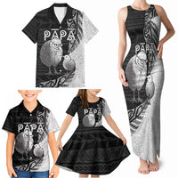 Personalised New Zealand Father's Day Family Matching Tank Maxi Dress and Hawaiian Shirt Papa Kiwi Bird Tribal Pattern