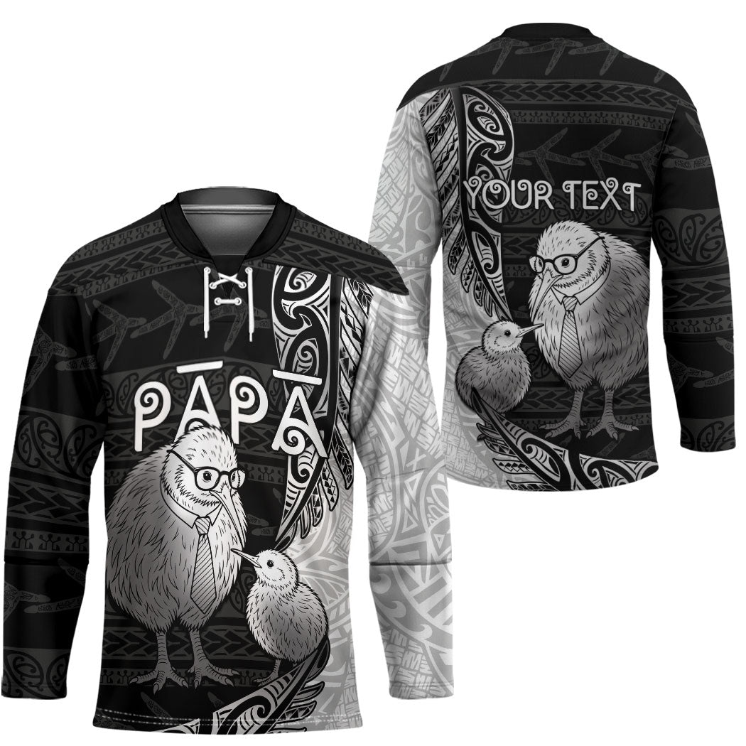 Personalised New Zealand Father's Day Hockey Jersey Papa Kiwi Bird Tribal Pattern