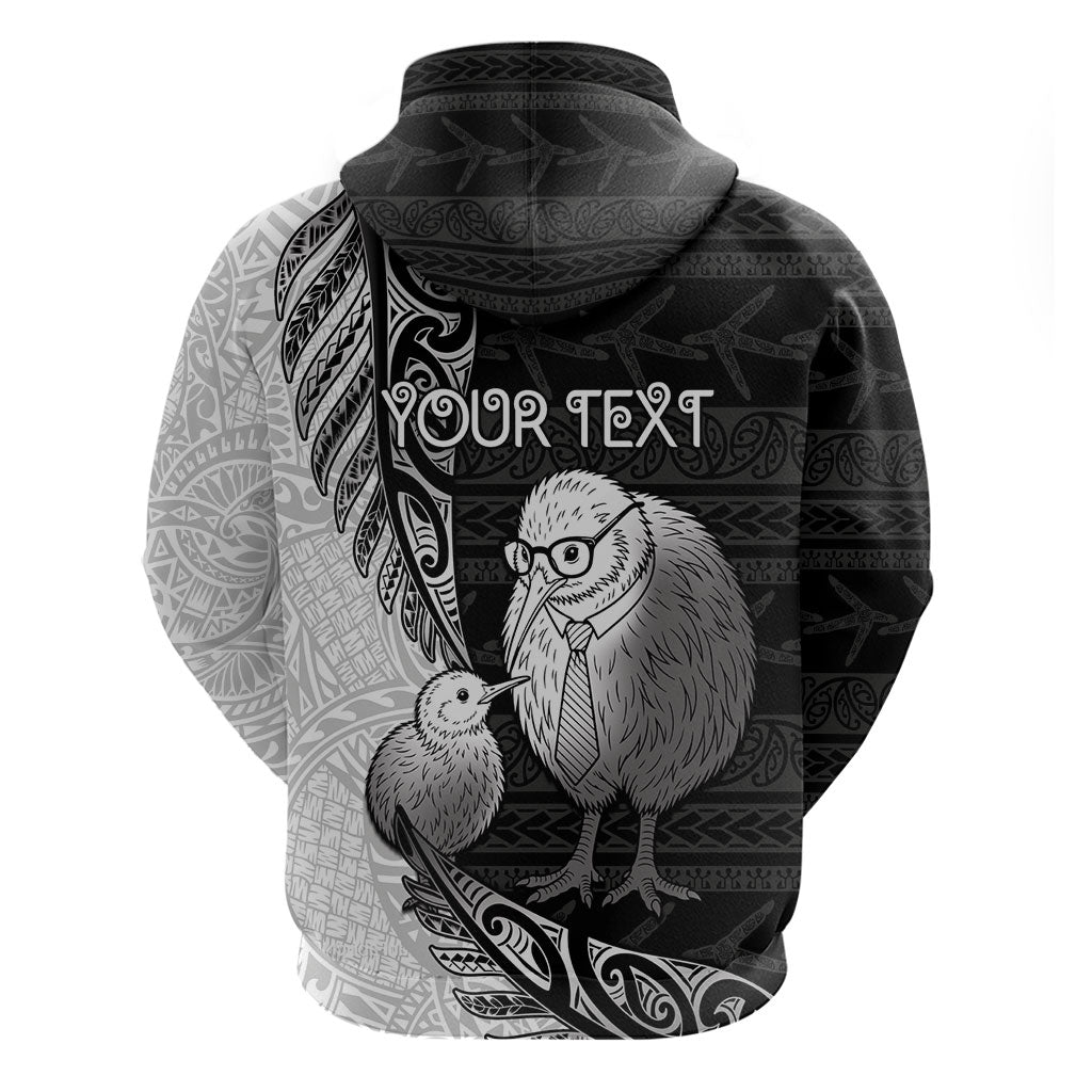 Personalised New Zealand Father's Day Hoodie Papa Kiwi Bird Tribal Pattern
