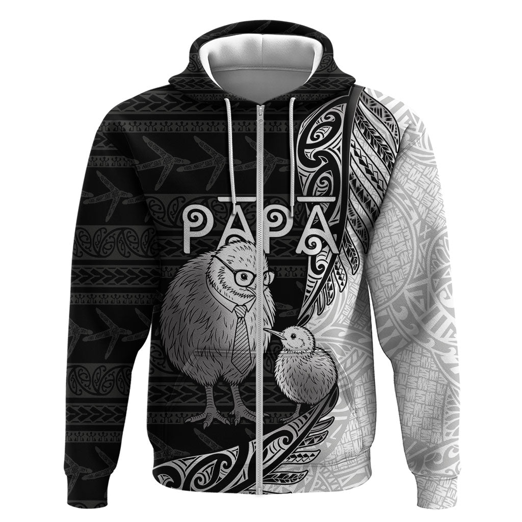 Personalised New Zealand Father's Day Hoodie Papa Kiwi Bird Tribal Pattern