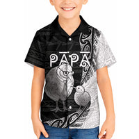 Personalised New Zealand Father's Day Kid Hawaiian Shirt Papa Kiwi Bird Tribal Pattern