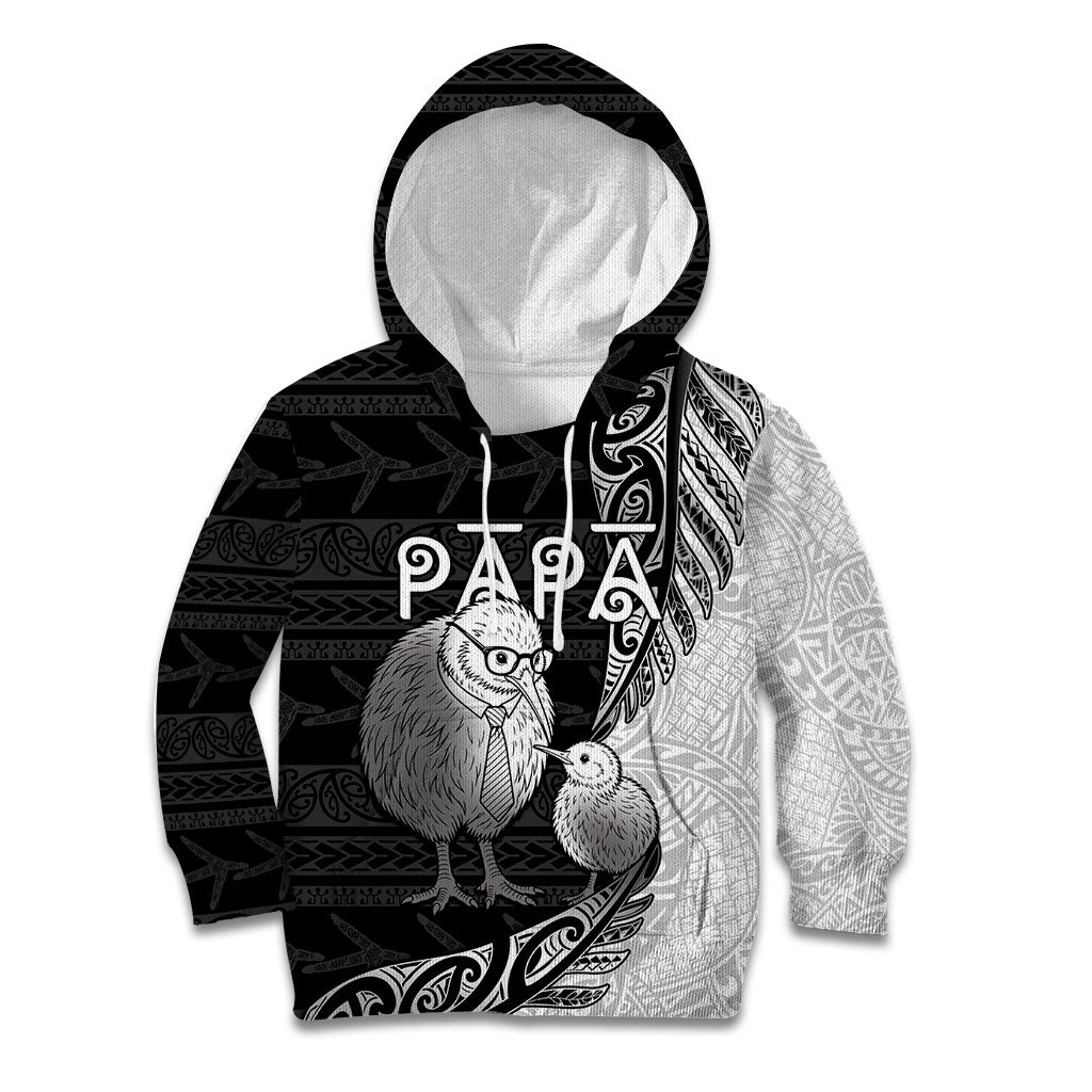 Personalised New Zealand Father's Day Kid Hoodie Papa Kiwi Bird Tribal Pattern