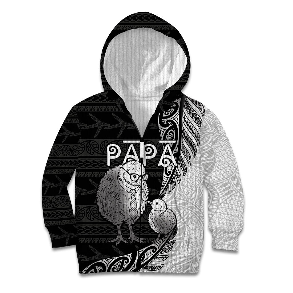 Personalised New Zealand Father's Day Kid Hoodie Papa Kiwi Bird Tribal Pattern