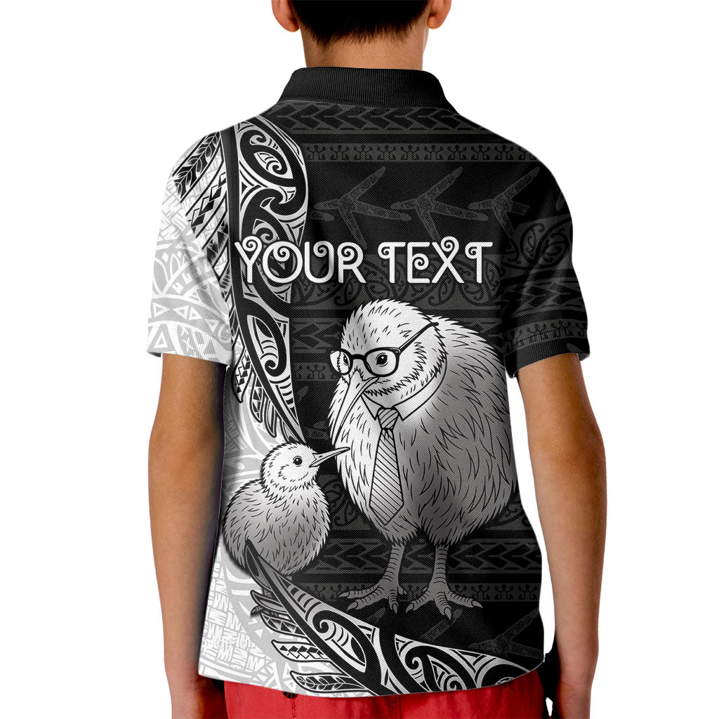 Personalised New Zealand Father's Day Kid Polo Shirt Papa Kiwi Bird Tribal Pattern