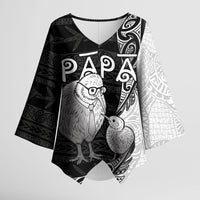 Personalised New Zealand Father's Day Kimono Sleeve Blouse Papa Kiwi Bird Tribal Pattern