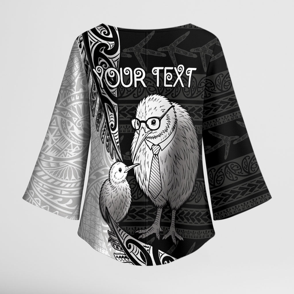 Personalised New Zealand Father's Day Kimono Sleeve Blouse Papa Kiwi Bird Tribal Pattern