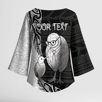 Personalised New Zealand Father's Day Kimono Sleeve Blouse Papa Kiwi Bird Tribal Pattern
