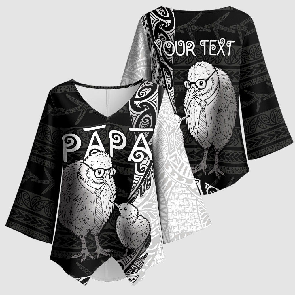 Personalised New Zealand Father's Day Kimono Sleeve Blouse Papa Kiwi Bird Tribal Pattern