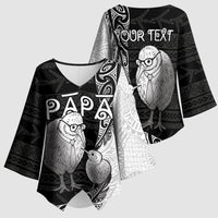Personalised New Zealand Father's Day Kimono Sleeve Blouse Papa Kiwi Bird Tribal Pattern