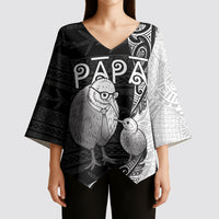 Personalised New Zealand Father's Day Kimono Sleeve Blouse Papa Kiwi Bird Tribal Pattern