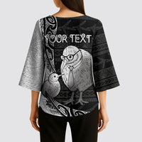 Personalised New Zealand Father's Day Kimono Sleeve Blouse Papa Kiwi Bird Tribal Pattern