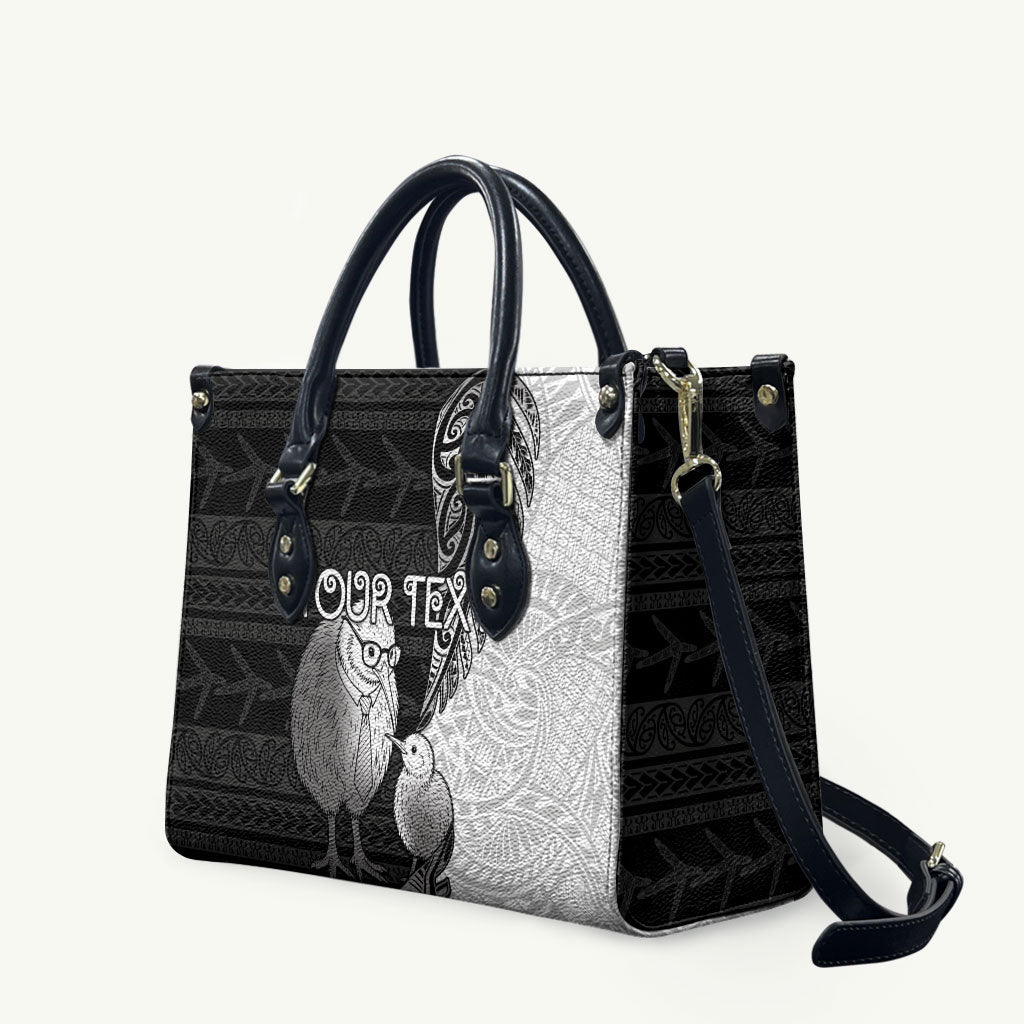 Personalised New Zealand Father's Day Leather Bag Papa Kiwi Bird Tribal Pattern