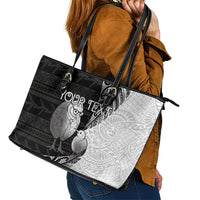 Personalised New Zealand Father's Day Leather Tote Bag Papa Kiwi Bird Tribal Pattern