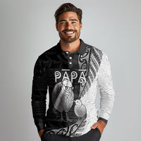 Personalised New Zealand Father's Day Long Sleeve Polo Shirt Papa Kiwi Bird Tribal Pattern