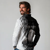 Personalised New Zealand Father's Day Long Sleeve Polo Shirt Papa Kiwi Bird Tribal Pattern