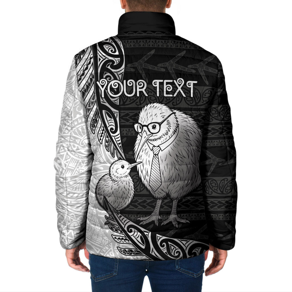 Personalised New Zealand Father's Day Padded Jacket Papa Kiwi Bird Tribal Pattern