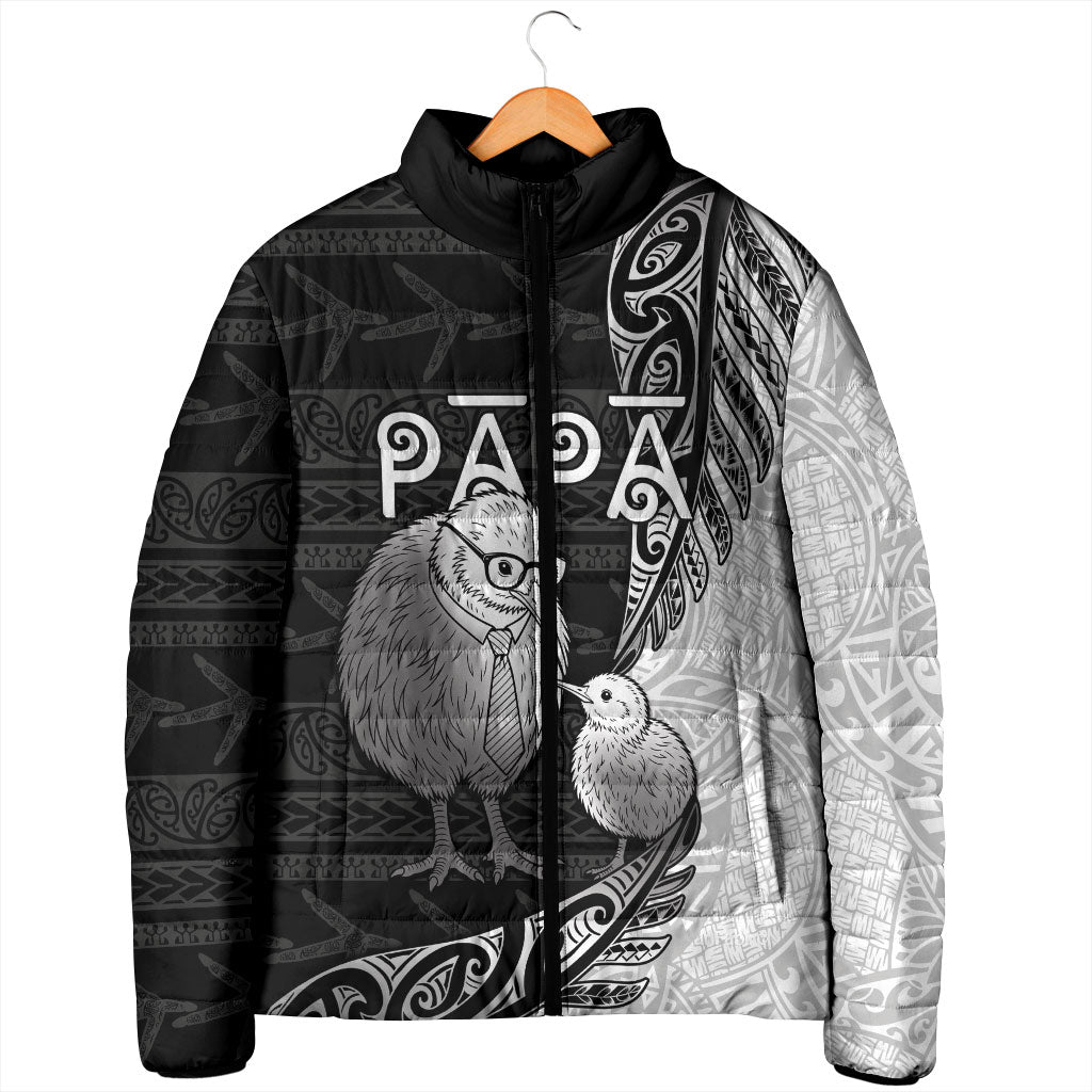 Personalised New Zealand Father's Day Padded Jacket Papa Kiwi Bird Tribal Pattern
