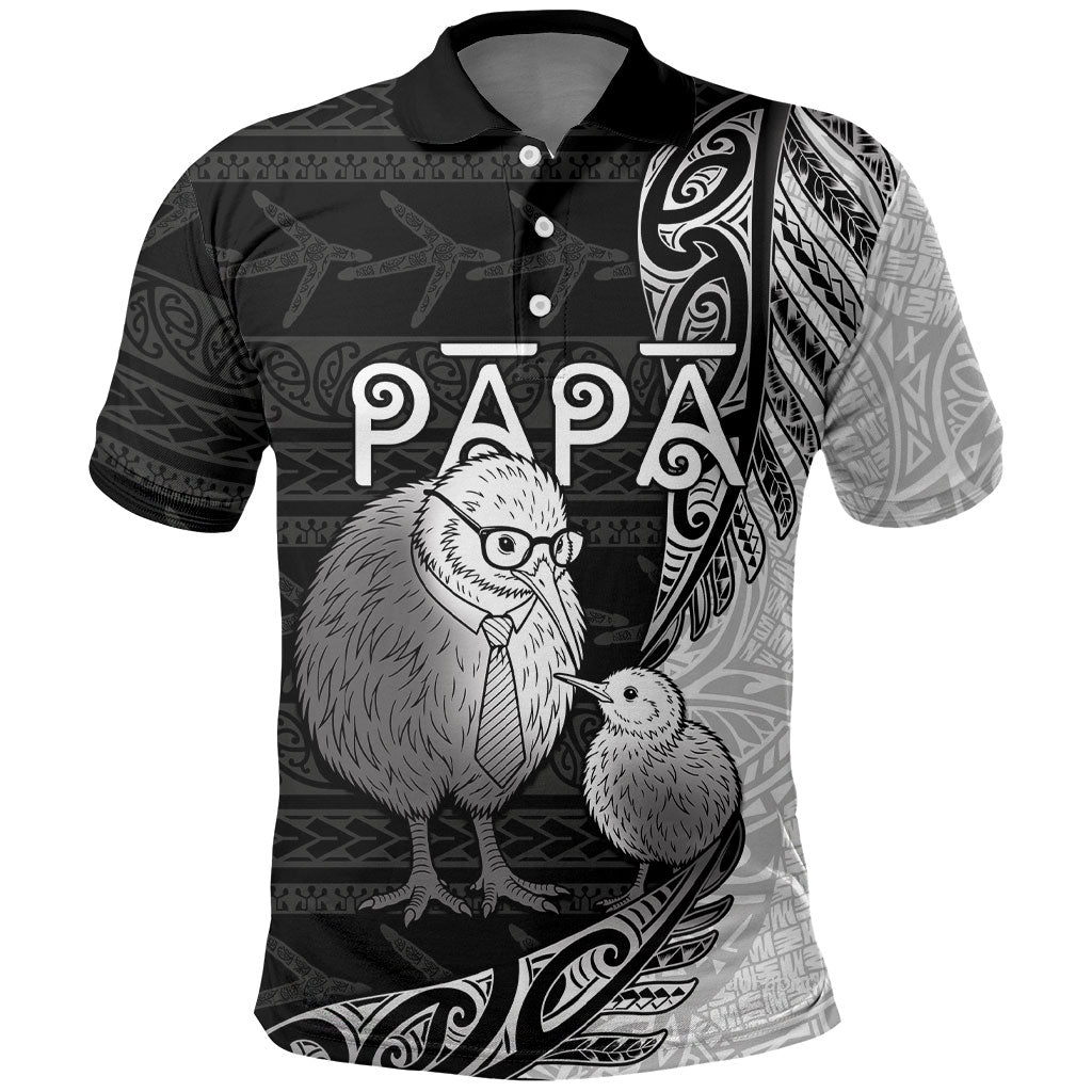 Personalised New Zealand Father's Day Polo Shirt Papa Kiwi Bird Tribal Pattern