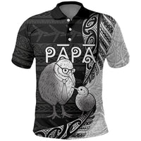 Personalised New Zealand Father's Day Polo Shirt Papa Kiwi Bird Tribal Pattern