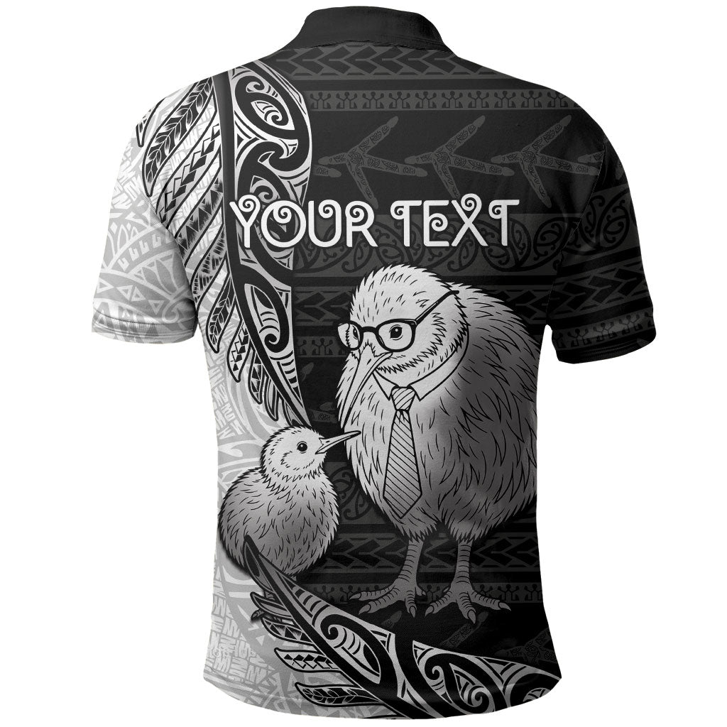 Personalised New Zealand Father's Day Polo Shirt Papa Kiwi Bird Tribal Pattern